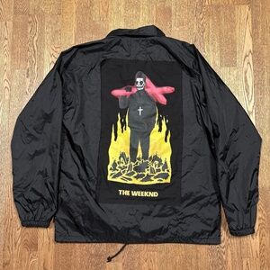 The Weeknd XO Starboy Anarchy Black Snap Button Windbreaker Coach Jacket Mens XL